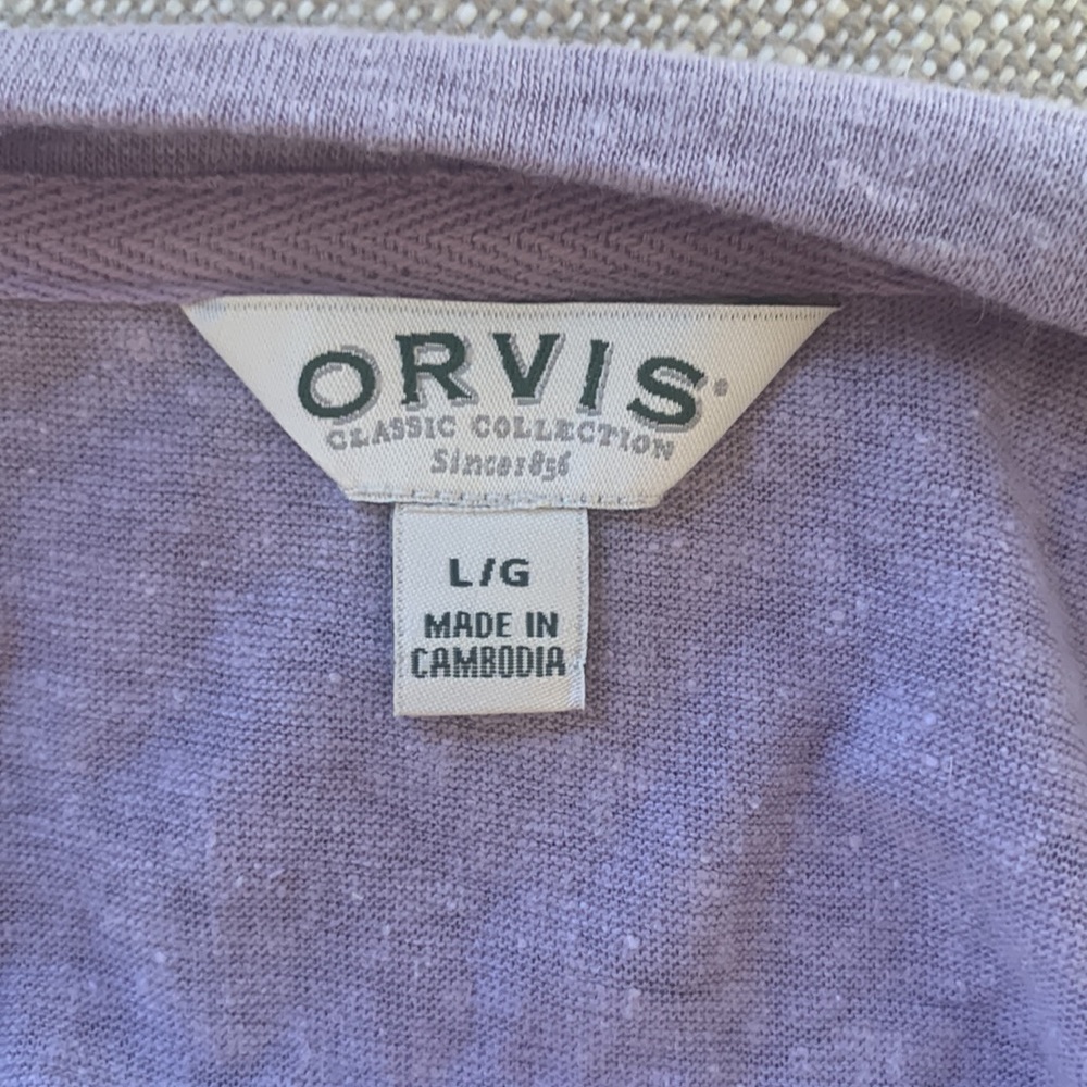 - Orvis Linen Blend V-Neck Top. Never worn. Size L. Tunic Length. Lavender. - Picture 6 of 7